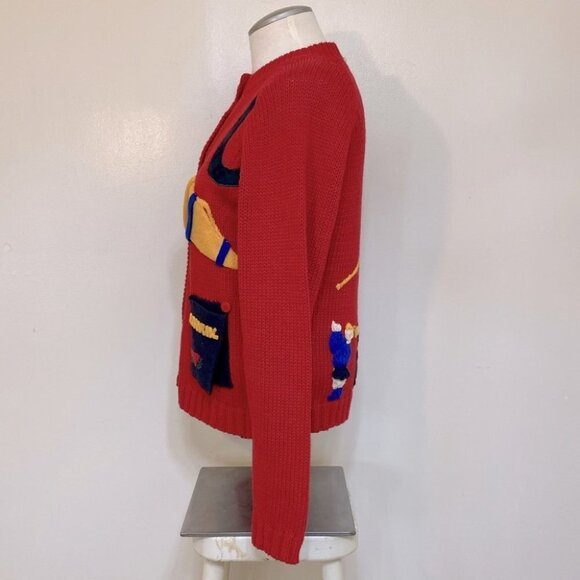 Vintage Heirlooms Red Knit Cardigan With School Activity Appliqué S - Picture 5 of 16